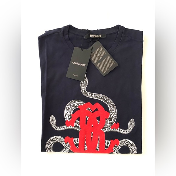 Roberto Cavalli Men's Navy T-Shirt - Picture 2 of 4